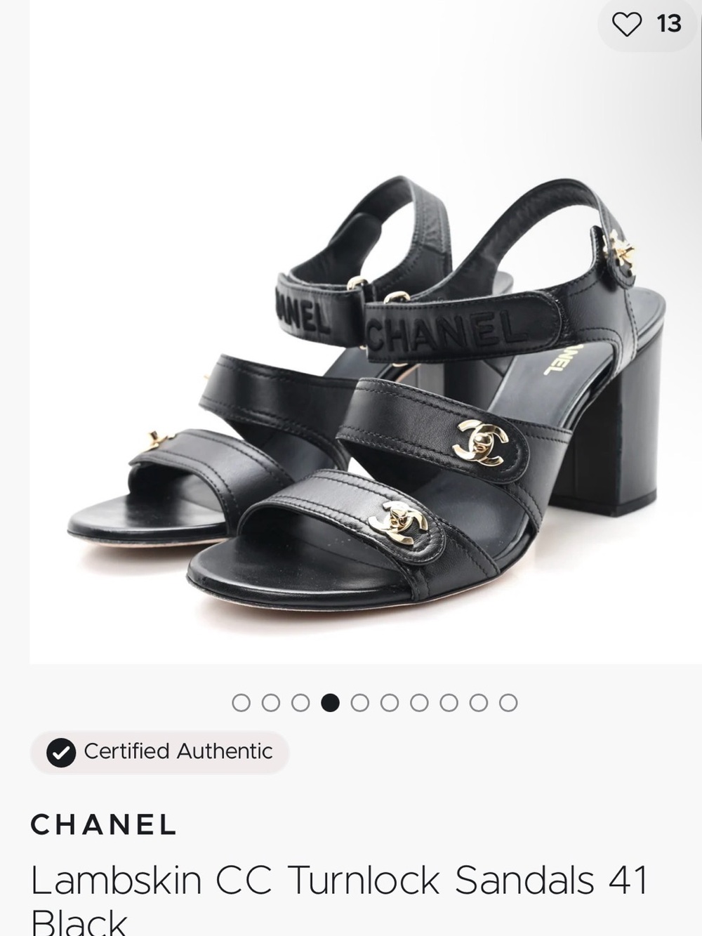 CHANEL Black Lambskin CC Buckle Block Heel Sandals